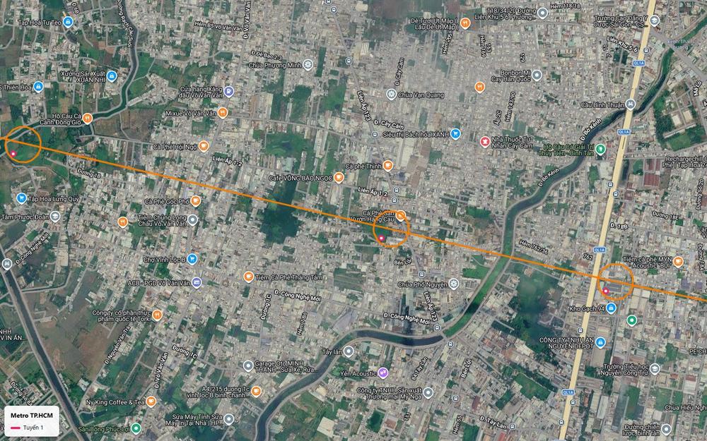 Ga trung chuyển tuyến metro số 1 cạnh Quốc lộ 1A, gần cầu Bình Thuận, ranh quận Bình Tân