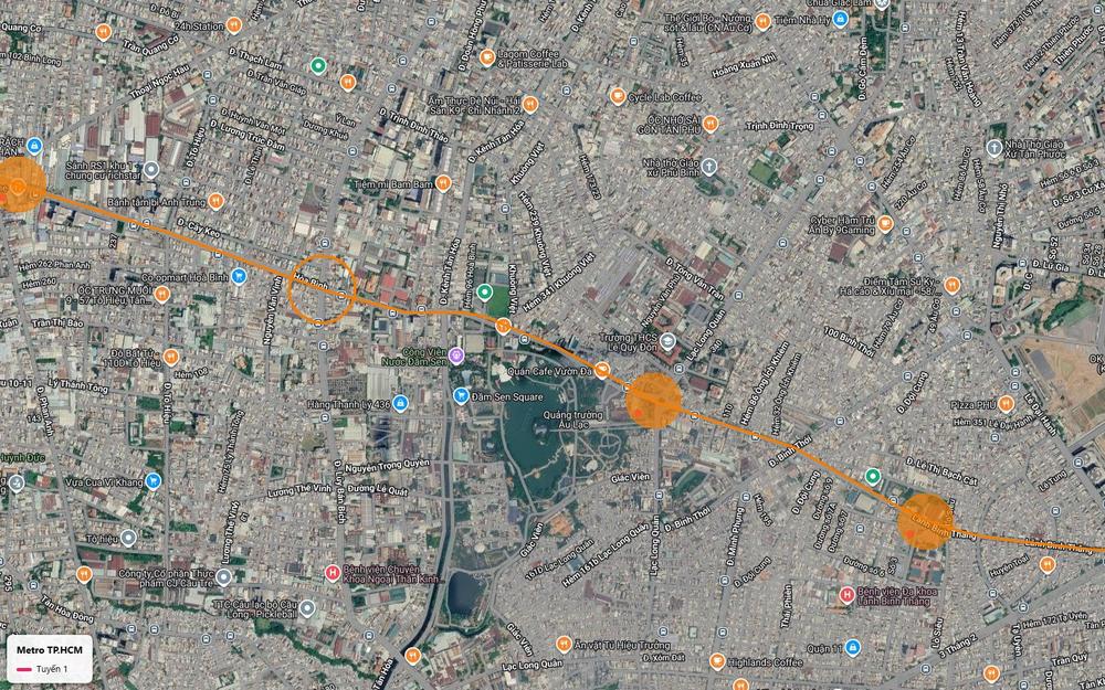 Ga ngầm tuyến metro số 1 cạnh quảng trường Âu Lạc Đầm Sen và ga ngầm trên đường Lãnh Binh Thăng, quận 11