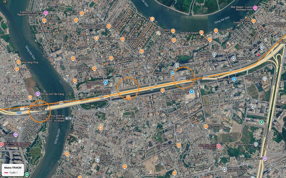 Ga Thảo Điền và ga An Phú trên cao của tuyến metro số 1 cạnh Vincom Mega Mall và Estella Place