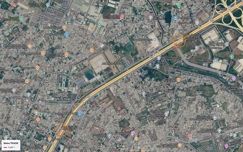 Ga Khu Công nghệ cao trên cao của tuyến metro số 1 tại Linh Trung, gần nhà máy Coca-Cola và Nidec