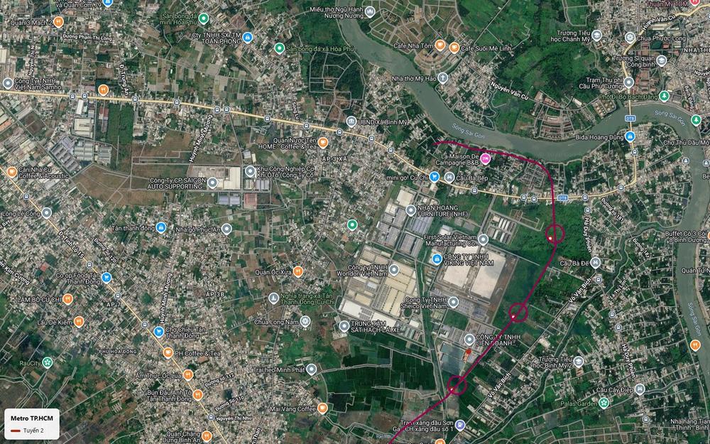 Điểm cuối nhánh tuyến metro số 2 TP.HCM tại xã Bình Mỹ, Củ Chi, bên sông Sài Gòn đối diện trung tâm Thủ Dầu Một