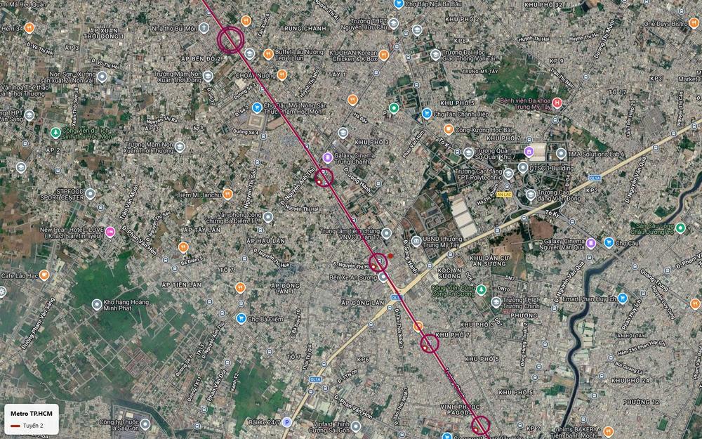 Tuyến metro số 2 TP.HCM qua nút An Sương với bến xe An Sương, Quốc lộ 1A và điểm đầu đường Trường Chinh, quận 12