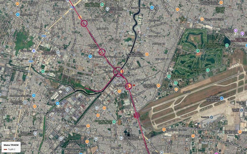 Hành lang Trường Chinh của tuyến metro số 2 TP.HCM với nhánh dẫn depot Tham Lương tách ra ở khu phường 15 Tân Bình