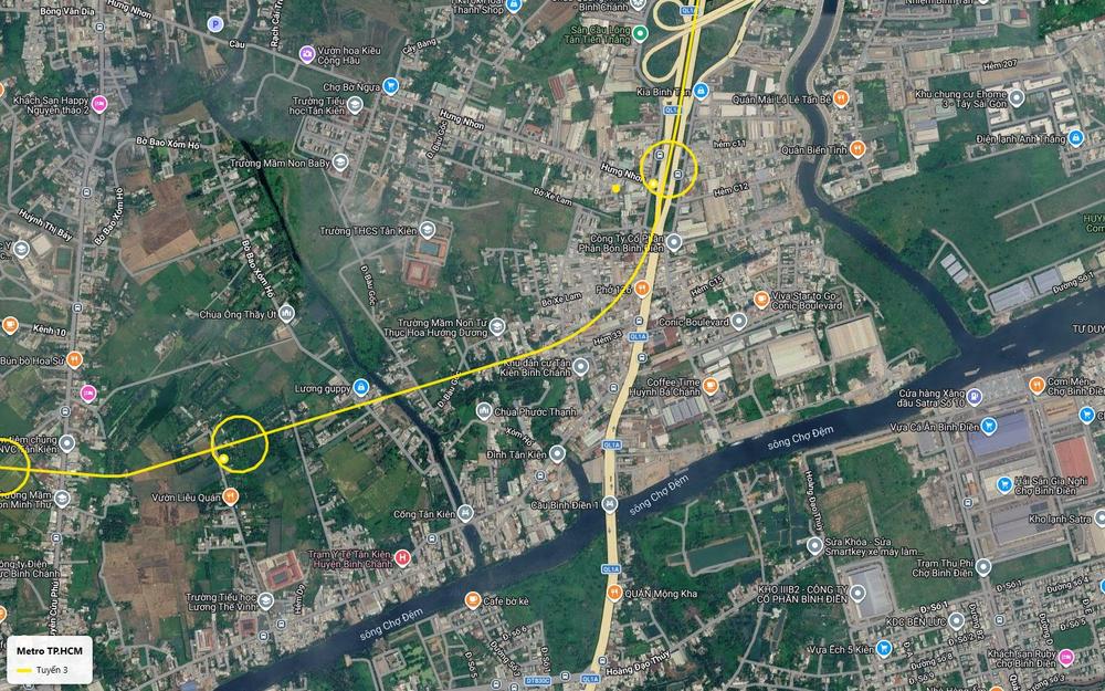 Ga mặt đất tuyến metro số 3 TP.HCM nơi vượt Quốc lộ 1A tại khu Hưng Nhơn, gần chợ đầu mối Bình Điền