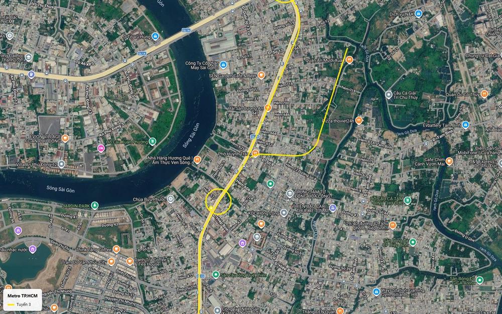 Điểm cuối nhánh depot mặt đất tuyến metro số 3 TP.HCM tại khu đất ven rạch Gò Dưa, phường Hiệp Bình, TP Thủ Đức