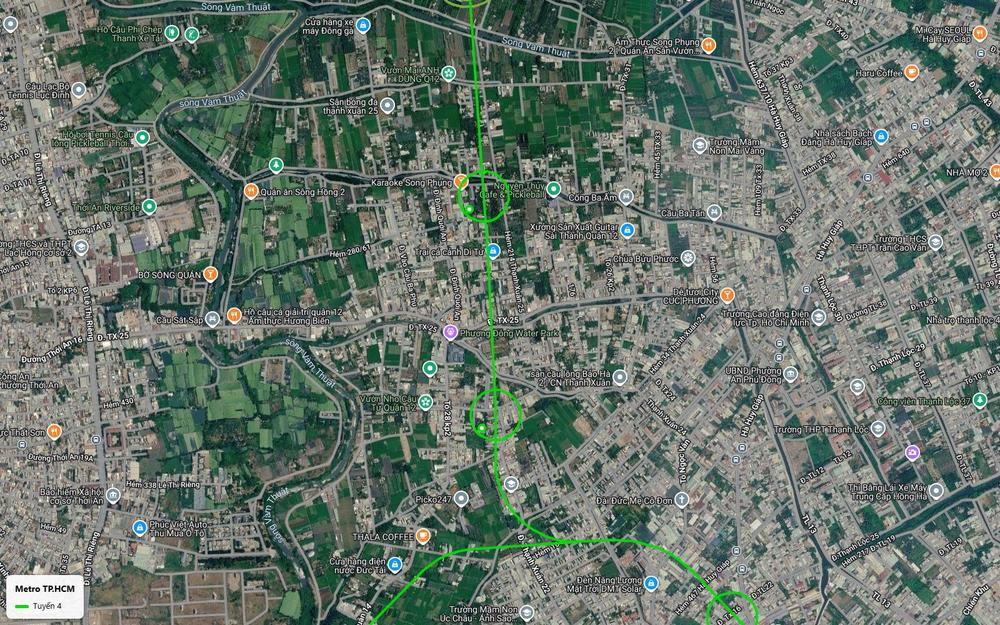 Tuyến metro số 4 chạy thẳng trên cao qua vùng rau Thạnh Xuân Quận 12 giữa nhánh sông Vàm Thuật
