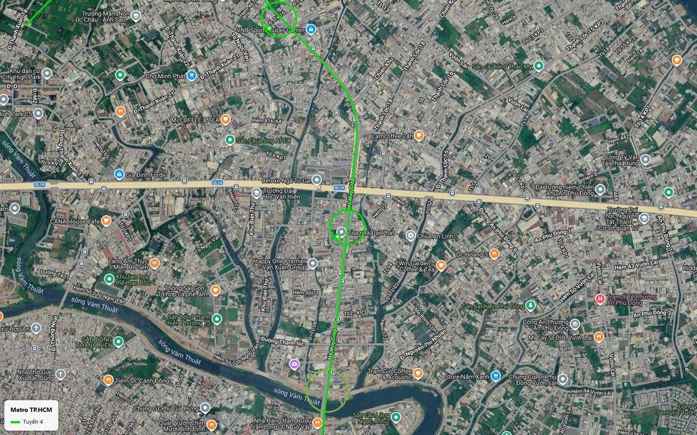Bản đồ tuyến metro số 4 TP.HCM vượt Quốc lộ 1A tại Bến xe Ngã Tư Ga với ga khu Tòa nhà Đại Phát