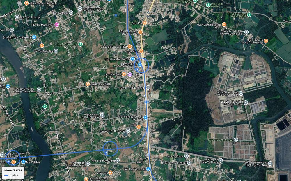 Ga mặt đất tuyến metro số 5 tại xã Đa Phước, Bình Chánh với nhánh rẽ Tây về hướng Hưng Long
