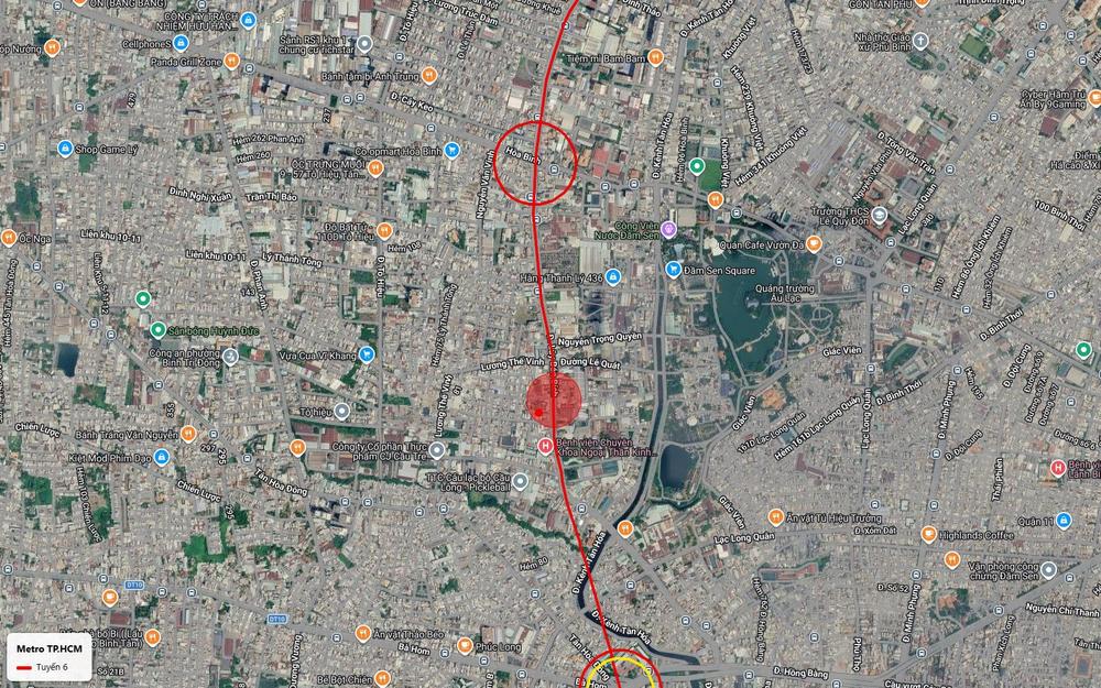 Tuyến metro số 6 dọc đường Hòa Bình cạnh công viên Đầm Sen với ga Hòa Bình và ga ngầm khu Lương Thế Vinh Quận 11