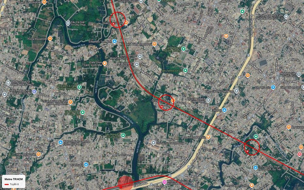 Nhánh Bắc tuyến metro số 6 qua Hẻm 39 Linh Đông và đường Tam Bình men rạch Gò Dưa gần TECCO Tower
