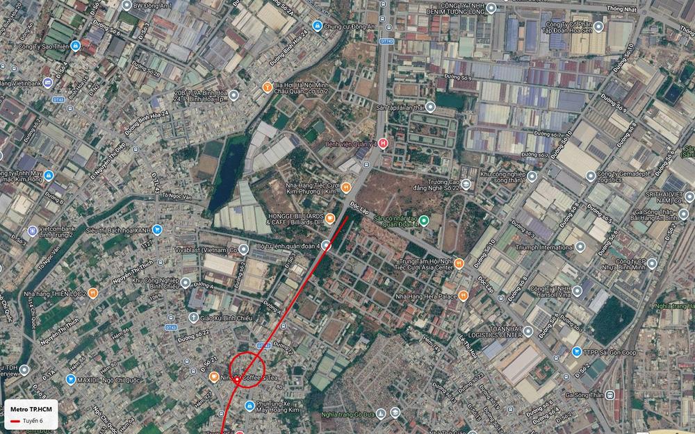 Điểm cuối nhánh Bắc tuyến metro số 6 tại khu vực ga Sóng Thần giữa khu công nghiệp Bình Chiểu và Sóng Thần 1