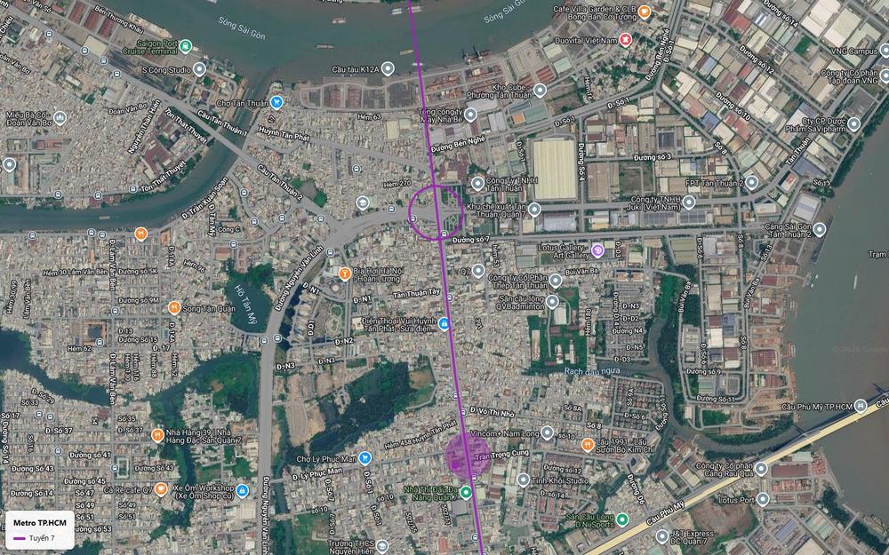 Tuyến metro số 7 trên cao qua Khu chế xuất Tân Thuận Quận 7 với ga tại nút đường số 7 và trục Huỳnh Tấn Phát