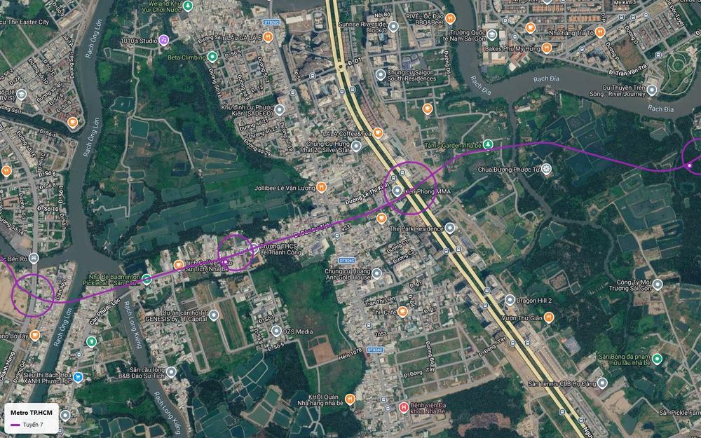 Tuyến metro số 7 theo đường Đào Sư Tích qua xã Phước Kiển Nhà Bè với ga gần Trường THCS Lê Thành Công