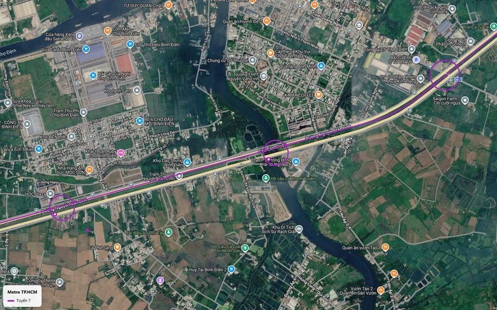 Tuyến metro số 7 đi qua chợ đầu mối Bình Điền và vượt cầu Cần Giuộc trên đại lộ Nguyễn Văn Linh