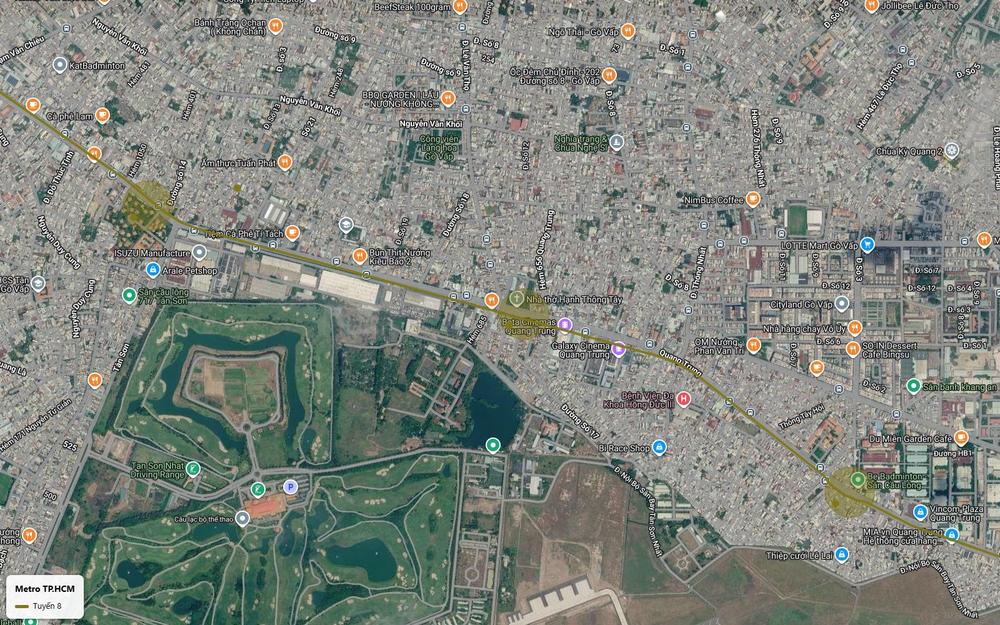 Ảnh vệ tinh đoạn Quang Trung Gò Vấp tuyến metro số 8 qua nhà thờ Hạnh Thông Tây LOTTE Mart Vincom Plaza