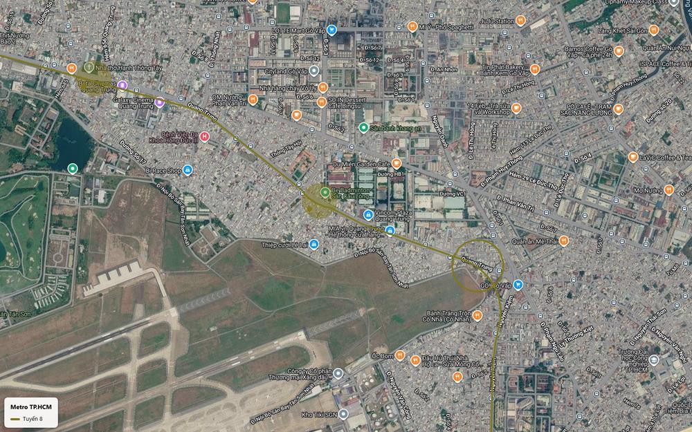 Ảnh vệ tinh ga trung chuyển tuyến metro số 8 khu vực Ngã Sáu Gò Vấp nơi Quang Trung gặp Nguyễn Kiệm