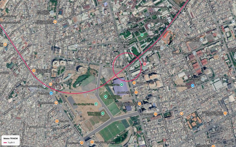 Ga tuyến metro số 9 tại giao Lữ Gia Lý Thường Kiệt cạnh Nhà thi đấu Phú Thọ và sân vận động Phú Thọ