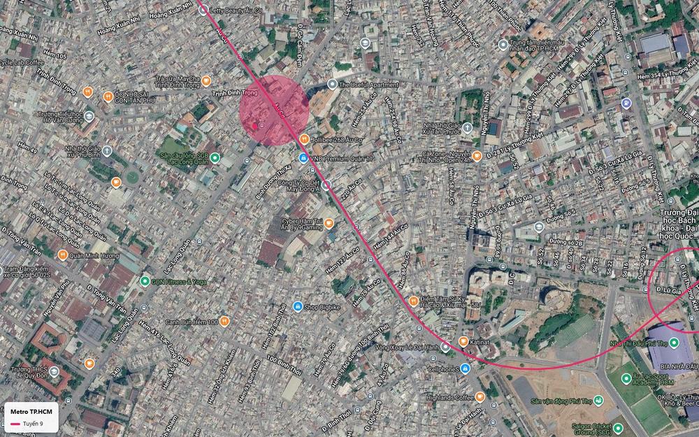 Vùng ga ngầm tuyến metro số 9 khi nhập trục Âu Cơ tại khu Trịnh Đình Trọng gần Lạc Long Quân