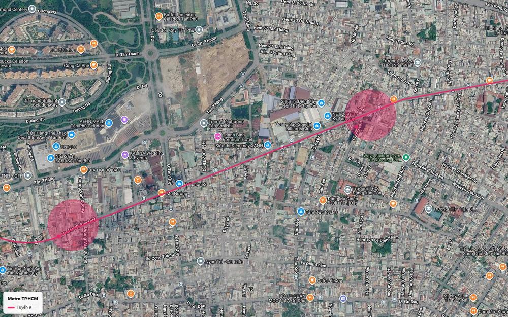 Hai ga ngầm tuyến metro số 9 trên đường Tân Kỳ Tân Quý cạnh Aeon Mall Tân Phú Celadon