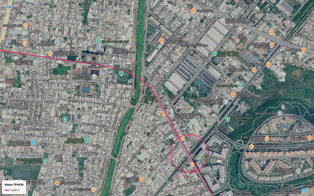 Ga mặt đất tuyến metro số 9 tại giao Đường 26/3 và Kênh 19/5 gần chung cư Emerald và KCN Tân Bình