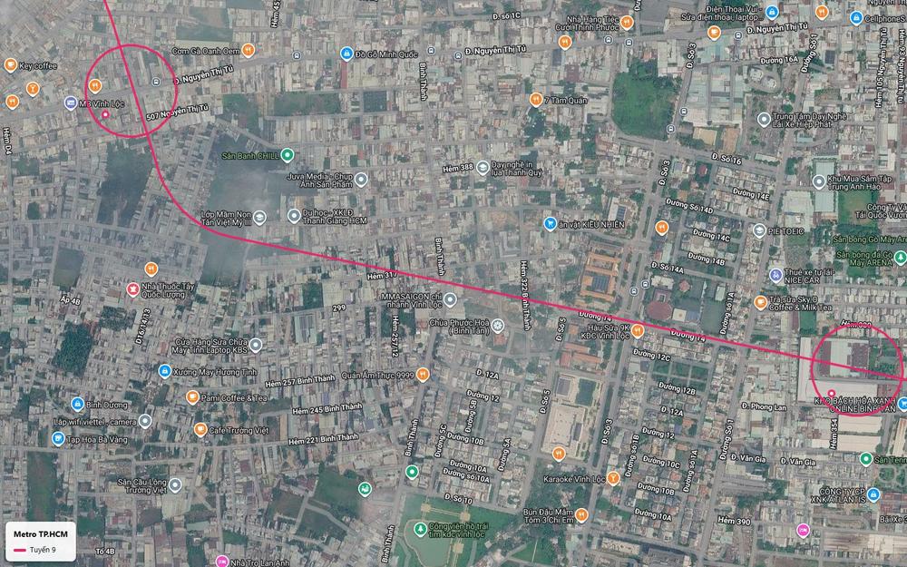 Tuyến metro số 9 chạy mặt đất dọc Đường 14 xuyên khu dân cư Vĩnh Lộc phường Bình Hưng Hòa B