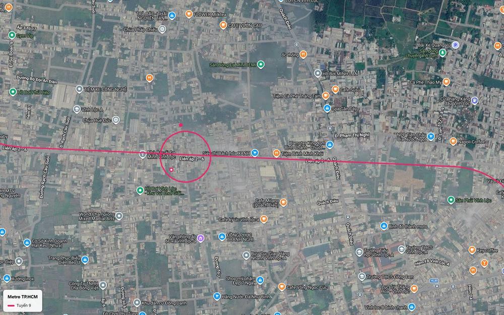 Ga mặt đất tuyến metro số 9 dọc đường Liên ấp 2-6 xã Vĩnh Lộc A gần hồ bơi Vĩnh Lộc