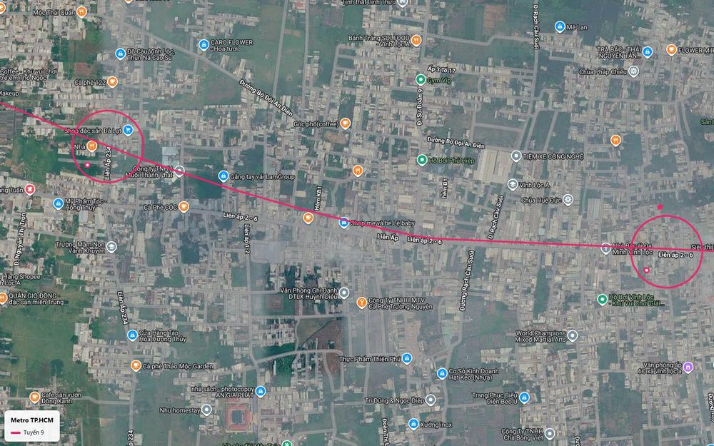 Hai ga mặt đất tuyến metro số 9 trên trục Liên ấp 2-6 khu Liên Ấp 234 và đường Rạch Cầu Suối