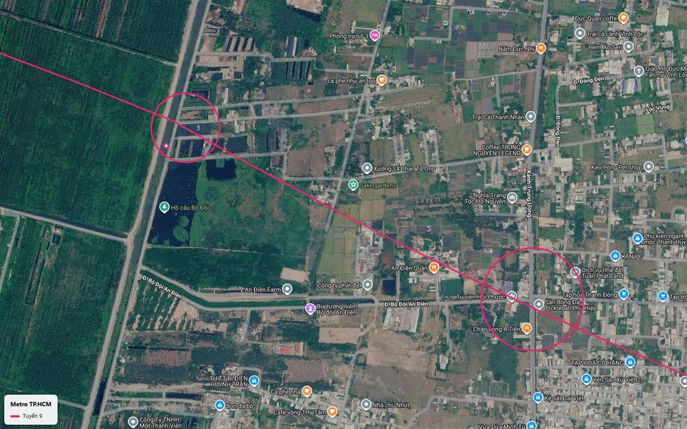 Tuyến metro số 9 trên cao băng vùng nông nghiệp Vĩnh Lộc A với ga cạnh kênh gần hồ câu Bộ Đội
